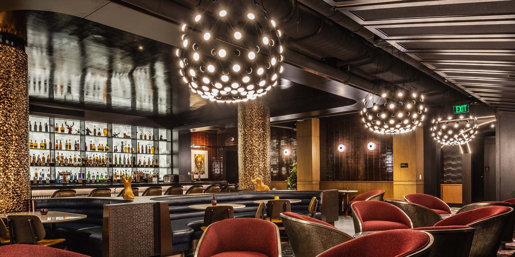 Decorative globe lighting installed in an upscale restaurant space