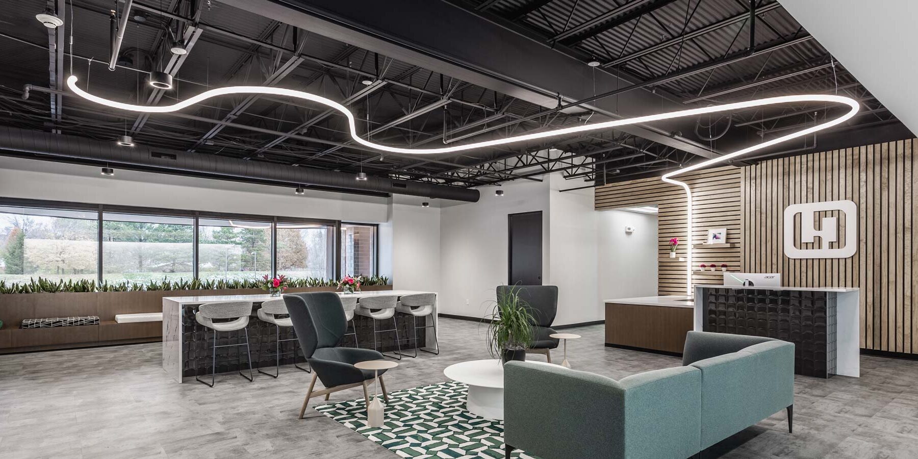 Curved linear lighting installed at LHD Office